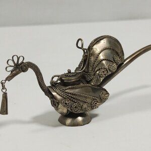 Rare Antique Ornate Tibetan Peacock Smoking Pipe . Silver plating
